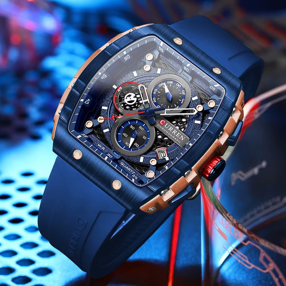Reloj Curren Chronograph 8442 - Calendario - Correa Silicona tipo Smartwatch - Azul luminoso