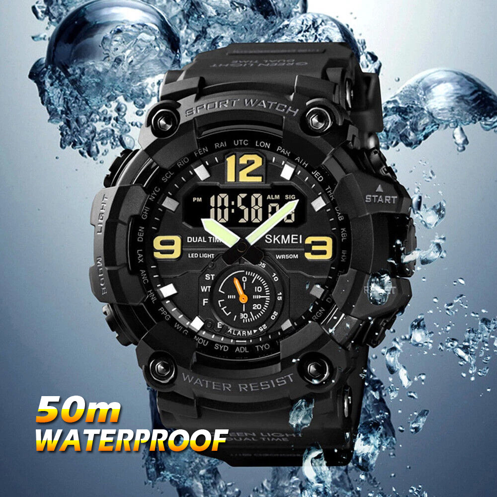 Reloj Skmei 1637 Deportivo Militar negro - Pantalla dual - Resistente al agua 50m