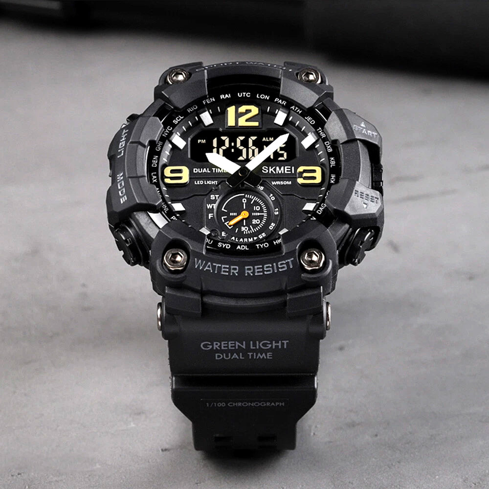 Reloj Skmei 1637 Deportivo Militar negro - Pantalla dual - Resistente al agua 50m