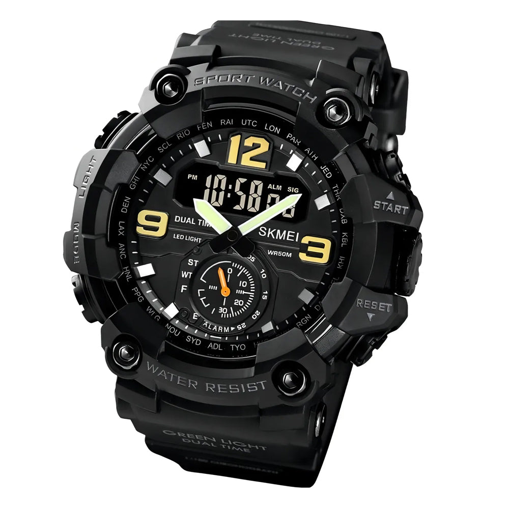 Reloj Skmei 1637 Deportivo Militar negro - Pantalla dual - Resistente al agua 50m