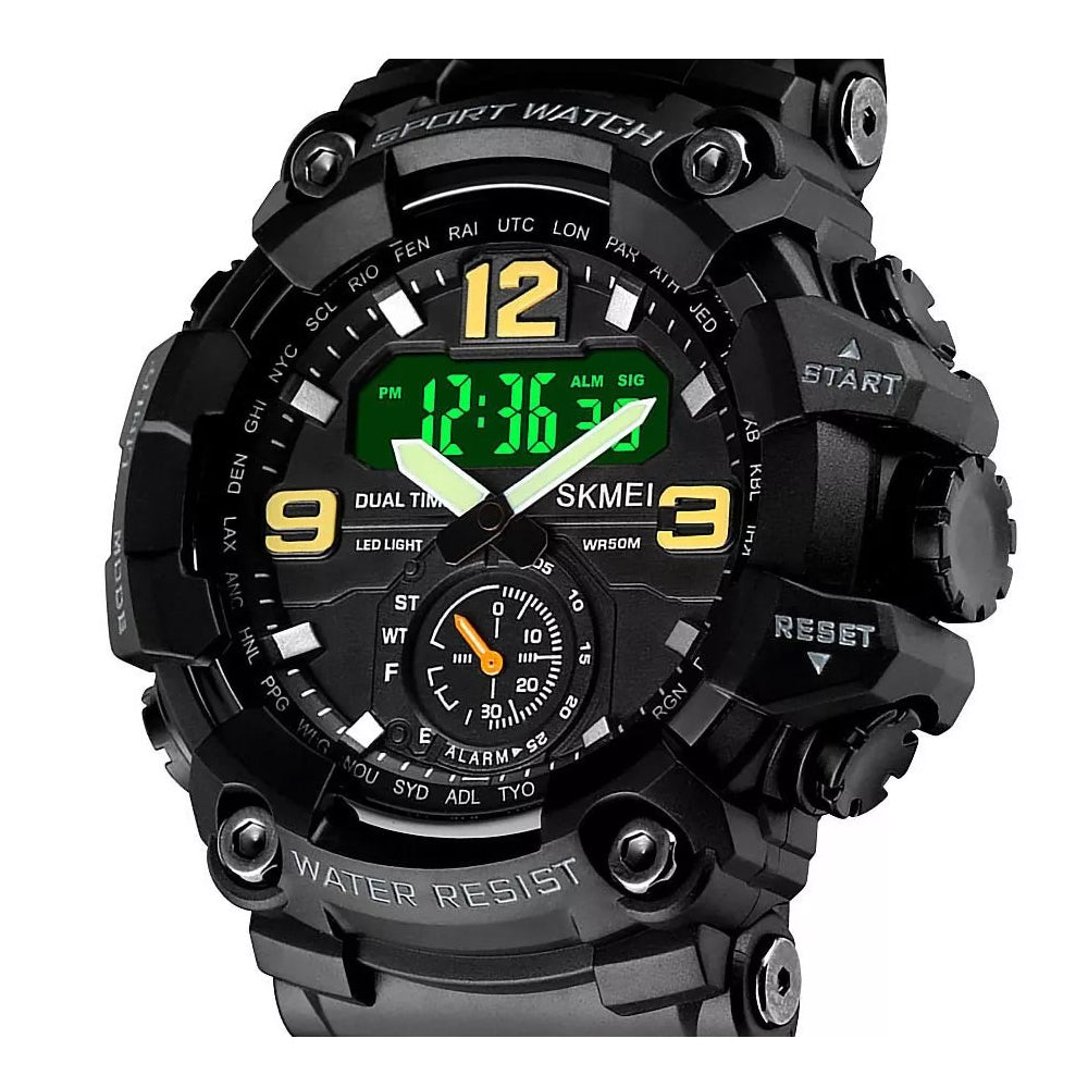 Reloj Skmei 1637 Deportivo Militar negro - Pantalla dual - Resistente al agua 50m