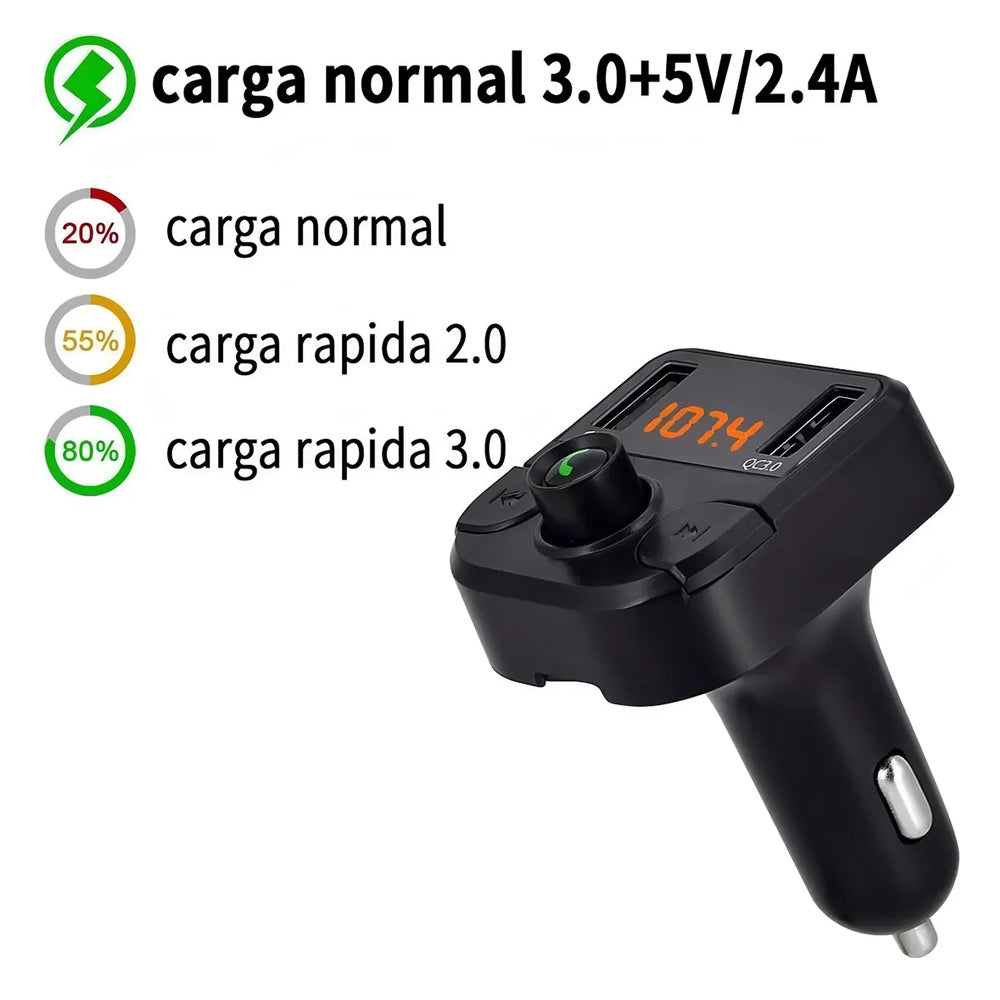 Transmisor FM Bluetooth 5.0 para Auto / Cargador USB-C Rápido y Manos Libres