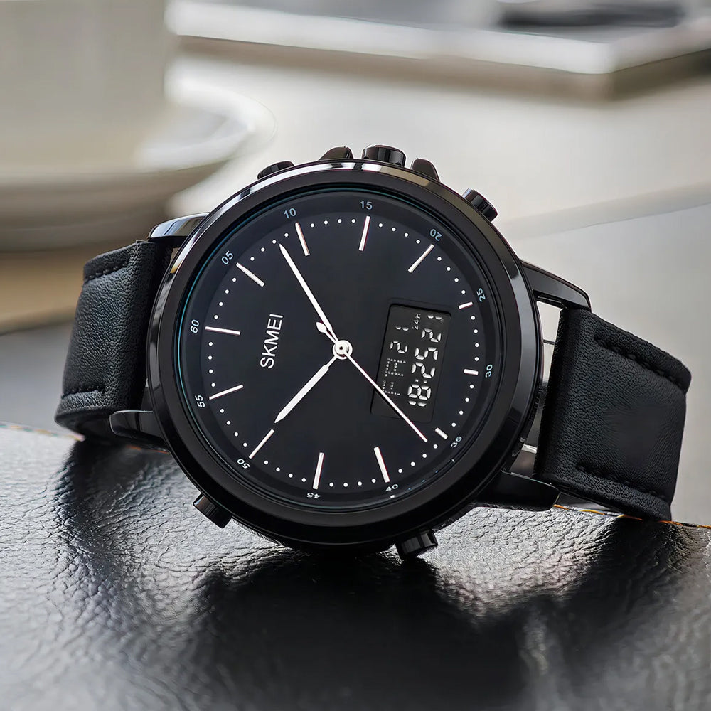 Reloj Análogo Digital - Correa de Cuero - Impermeable - Pantalla LED