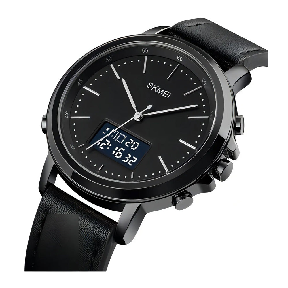 Reloj Análogo Digital - Correa de Cuero - Impermeable - Pantalla LED