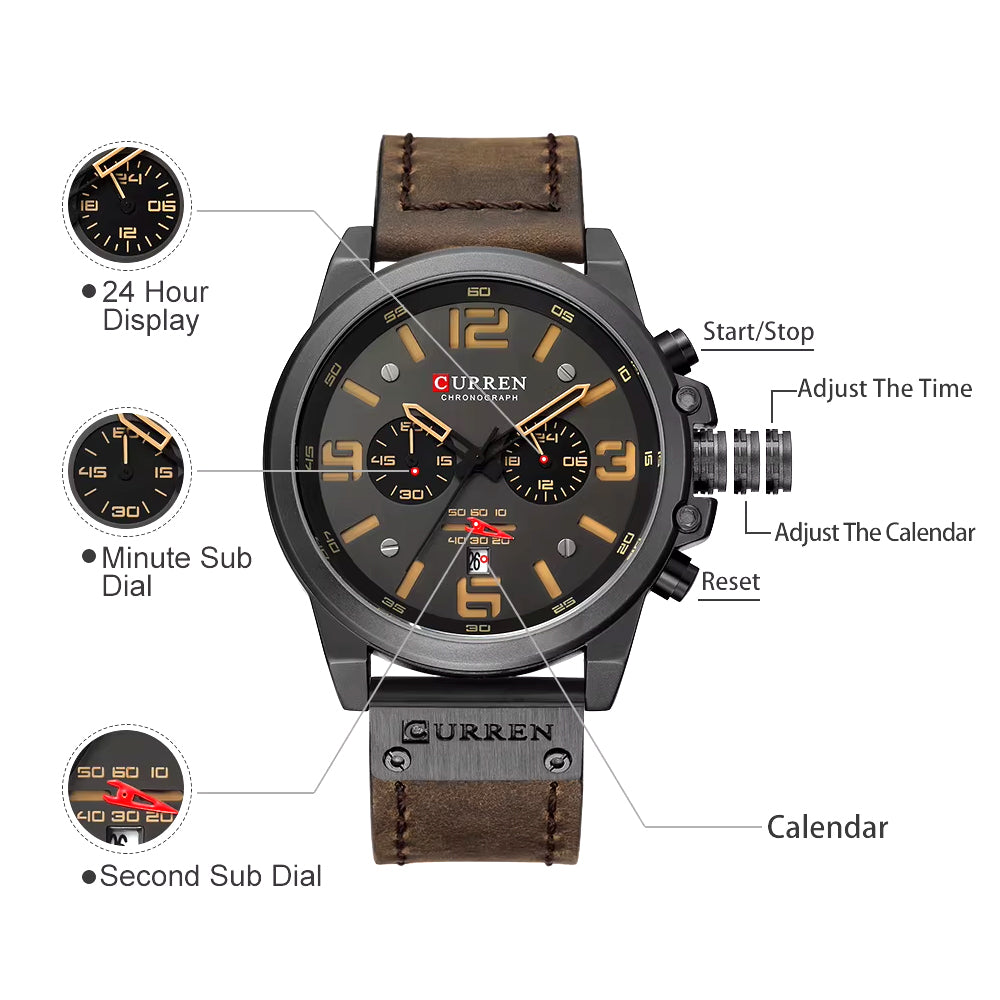 Reloj Curren Chronograph 8314 - Calendario - Correa de Cuero - Análogo