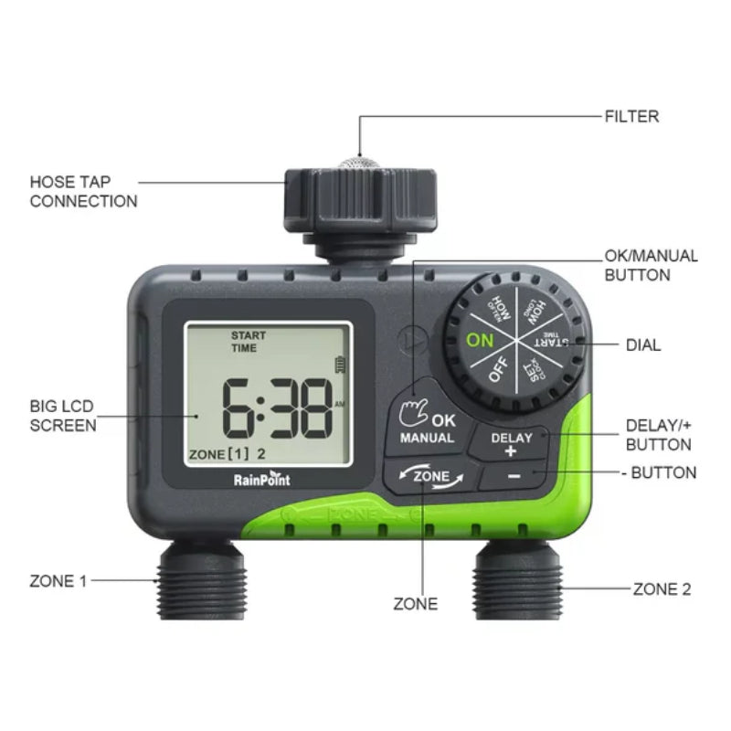 Temporizador de Riego Automático digital - 2 zonas / estaciones