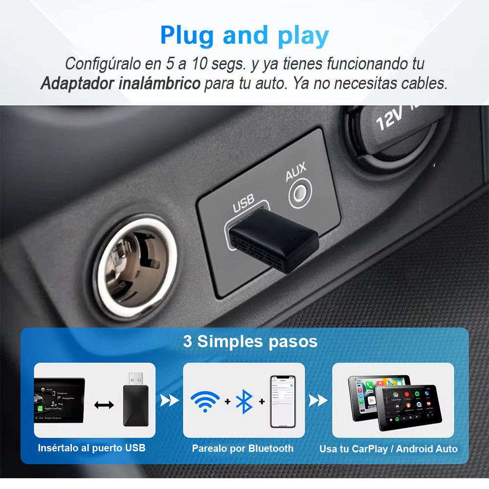 Carplay Inalambrico Adaptador mini 2 en 1 - Para radio auto Iphone Android